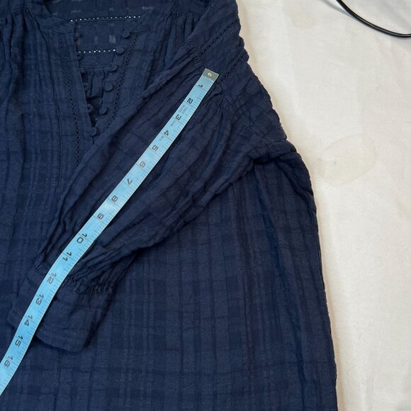 J. McLaughlin Ushi Linen-Blend Blouse Button Front 3/4 Sleeve Semi Sheer Navy S - Picture 7 of 11